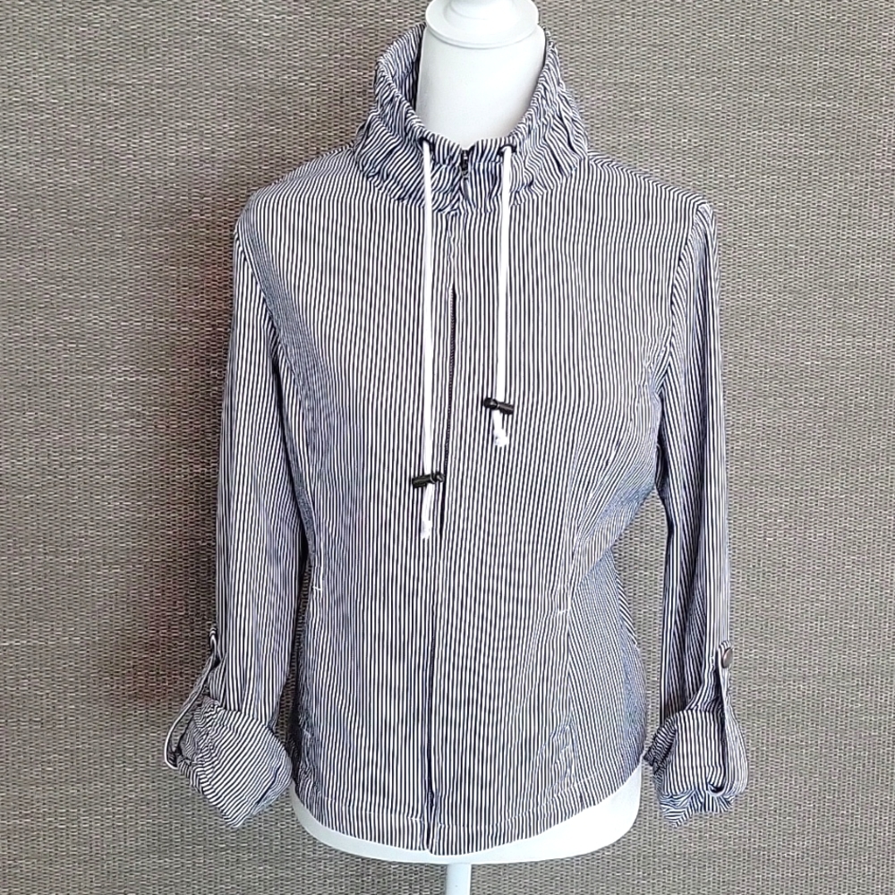 L.A.L Live A Little Long Sleeve Striped Cotton Full Zip Jacket Size Medium